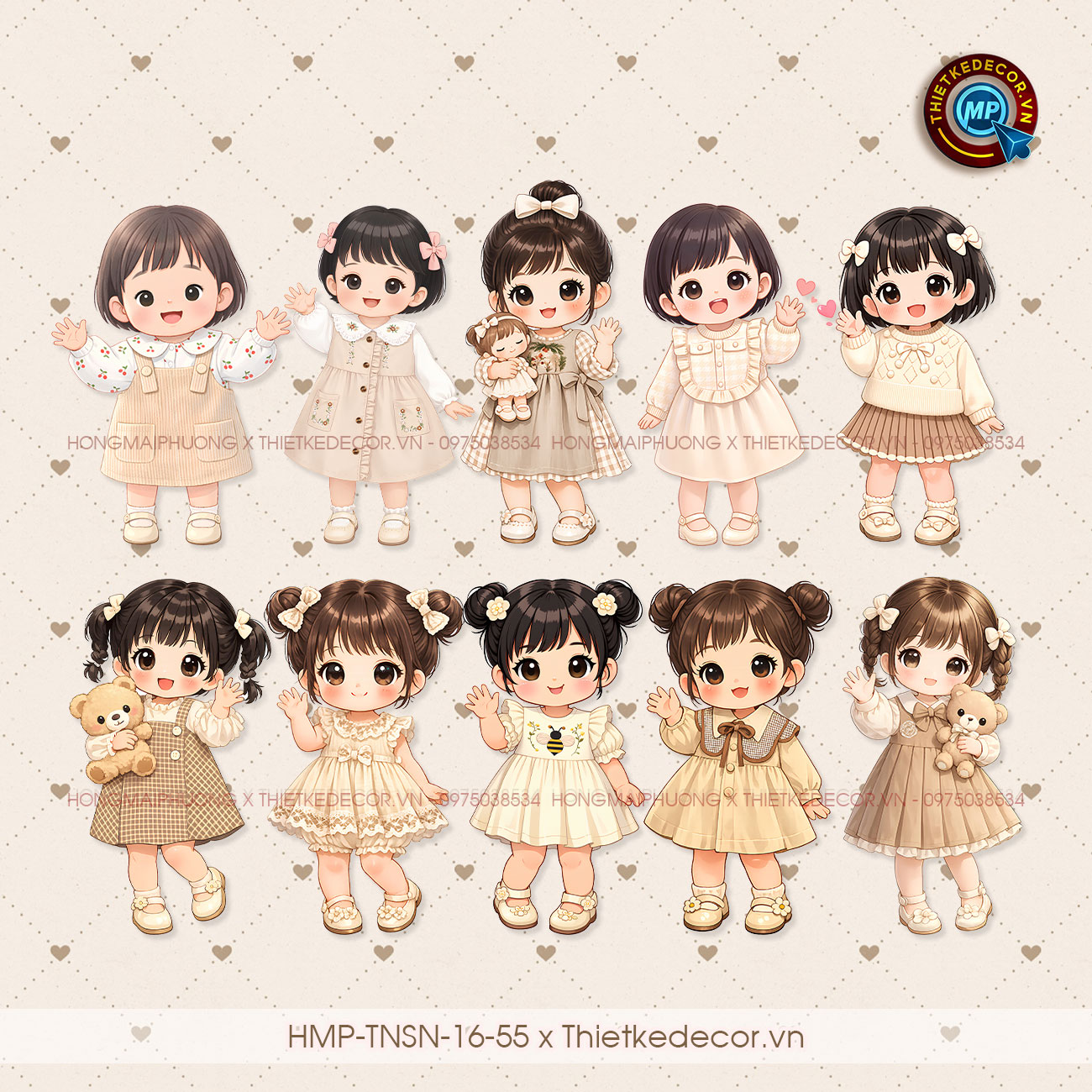 Chibi bé gái tone beige - nâu - kem xinh xắn dễ thương